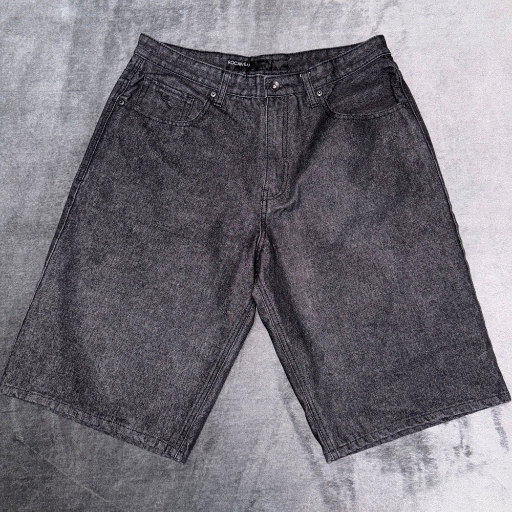 Rocawear Mens Baggy Denim Shorts W36 Dark Gray Wash Y2K Hip Hop Streetwear